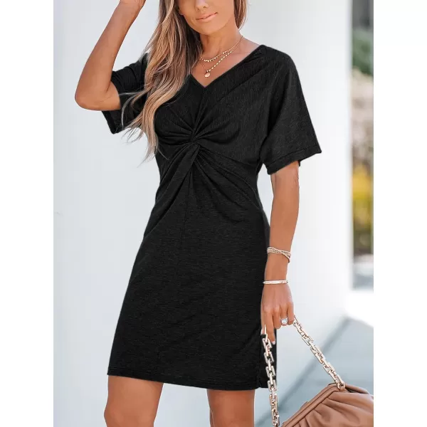 imageCUPSHE VNeck Mini Dress Short Sleeves Twisted Front Dresses Casual SummerBlack
