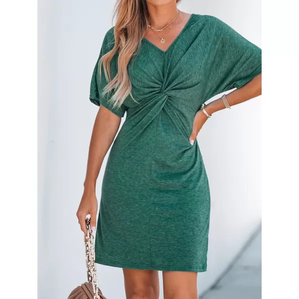 imageCUPSHE VNeck Mini Dress Short Sleeves Twisted Front Dresses Casual SummerGreen