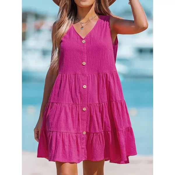 imageCUPSHE VNeck Sleeveless Mini Dress Sleeveless Button Front Dresses Casual SummerRed