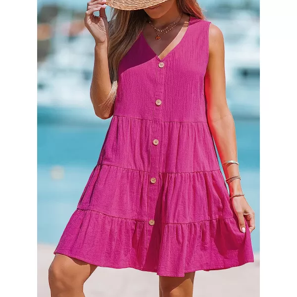 imageCUPSHE VNeck Sleeveless Mini Dress Sleeveless Button Front Dresses Casual SummerRed