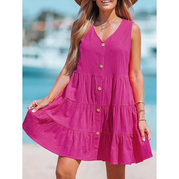 imageCUPSHE VNeck Sleeveless Mini Dress Sleeveless Button Front Dresses Casual SummerRed