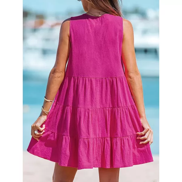 imageCUPSHE VNeck Sleeveless Mini Dress Sleeveless Button Front Dresses Casual SummerRed