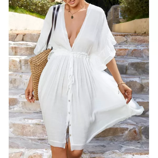 imageCUPSHE White Cover Up Dress for Women Tunic Sheer Flowy Swing Mid LengthWhite