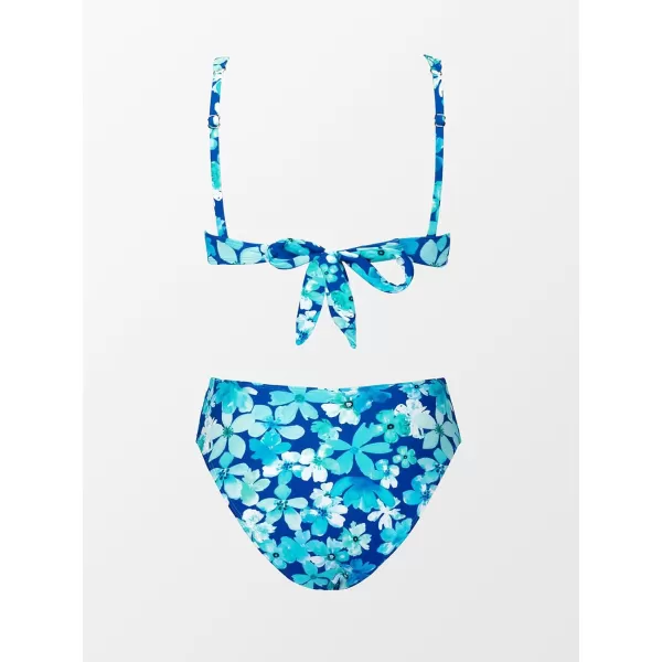 imageCUPSHE Women Bikini Set 2 Piece Swimsuit Underwire Top Back Tie V Cut High Waisted BottomBlue Floral