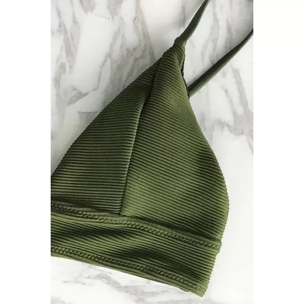 imageCUPSHE Women Bikini Set Solid Color Sexy Triangle Two Piece SwimsuitArmy Green