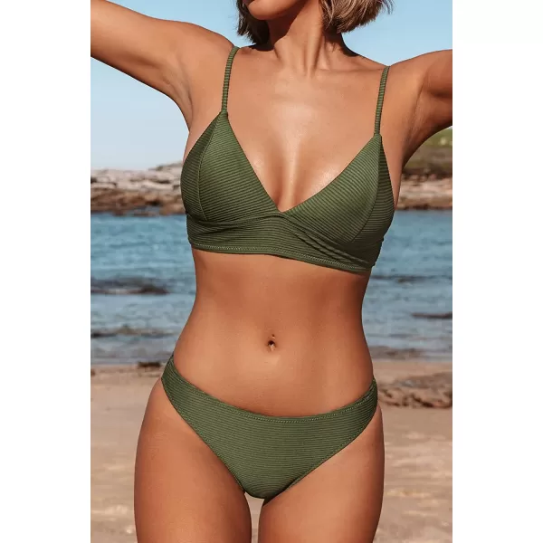 imageCUPSHE Women Bikini Set Solid Color Sexy Triangle Two Piece SwimsuitArmy Green