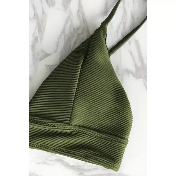 imageCUPSHE Women Bikini Set Solid Color Sexy Triangle Two Piece SwimsuitArmy Green