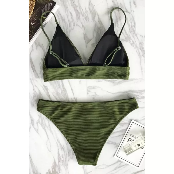 imageCUPSHE Women Bikini Set Solid Color Sexy Triangle Two Piece SwimsuitArmy Green
