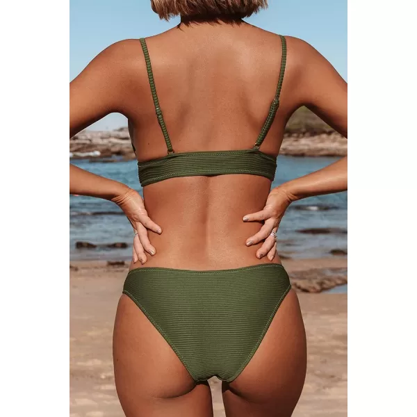 imageCUPSHE Women Bikini Set Solid Color Sexy Triangle Two Piece SwimsuitArmy Green