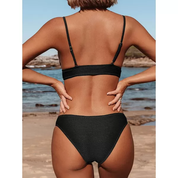 imageCUPSHE Women Bikini Set Solid Color Sexy Triangle Two Piece SwimsuitBlack