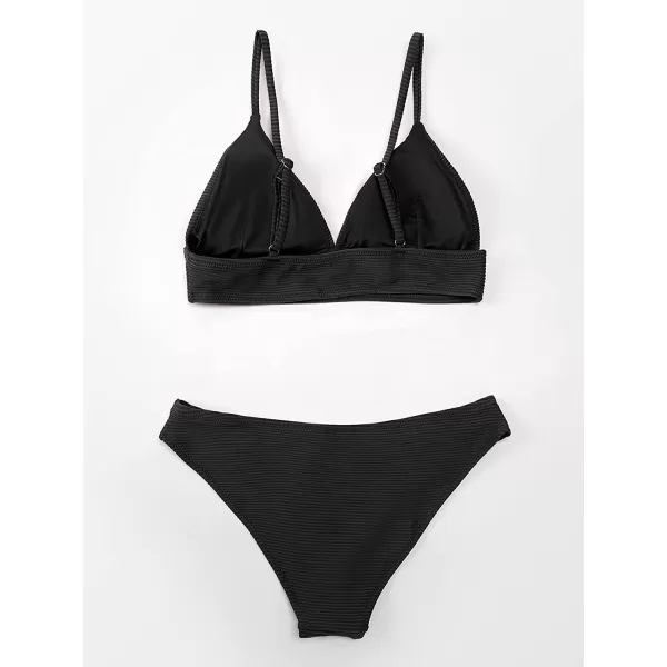 imageCUPSHE Women Bikini Set Solid Color Sexy Triangle Two Piece SwimsuitBlack