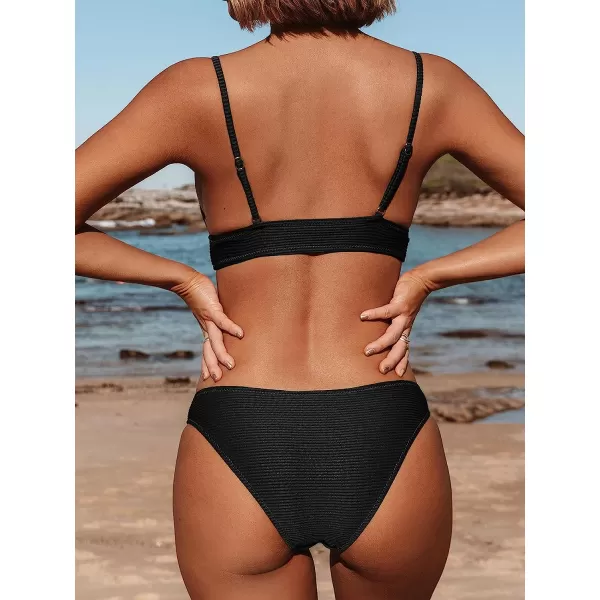 imageCUPSHE Women Bikini Set Solid Color Sexy Triangle Two Piece SwimsuitBlack