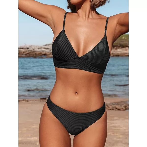 imageCUPSHE Women Bikini Set Solid Color Sexy Triangle Two Piece SwimsuitBlack