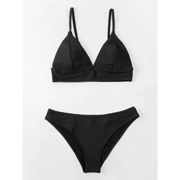imageCUPSHE Women Bikini Set Solid Color Sexy Triangle Two Piece SwimsuitBlack