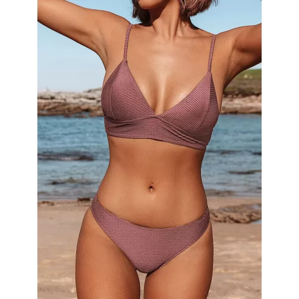 imageCUPSHE Women Bikini Set Solid Color Sexy Triangle Two Piece SwimsuitBrick Red