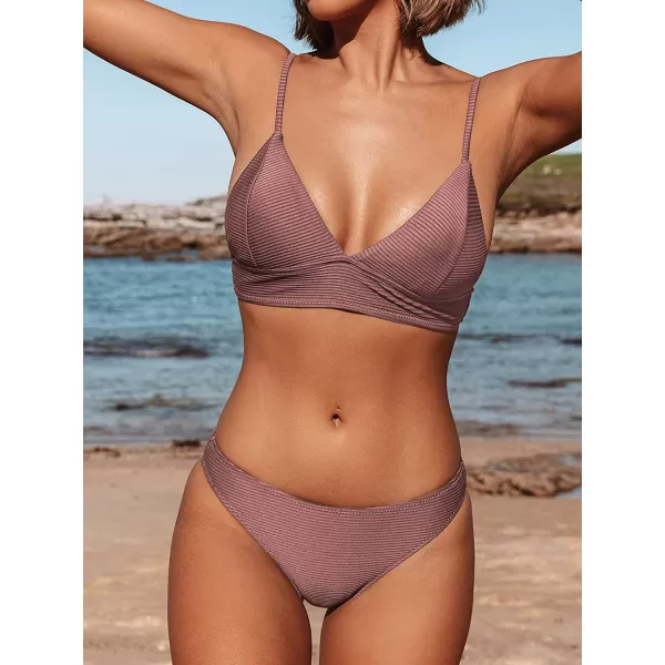 imageCUPSHE Women Bikini Set Solid Color Sexy Triangle Two Piece SwimsuitBrick Red