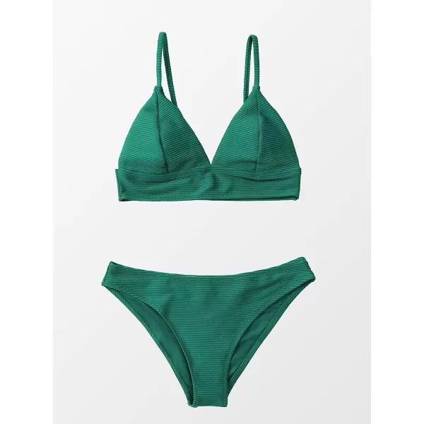 imageCUPSHE Women Bikini Set Solid Color Sexy Triangle Two Piece SwimsuitGrass Green