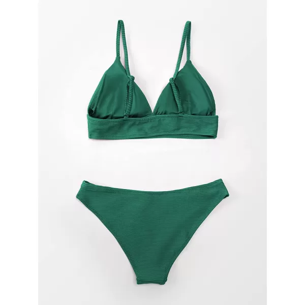 imageCUPSHE Women Bikini Set Solid Color Sexy Triangle Two Piece SwimsuitGrass Green