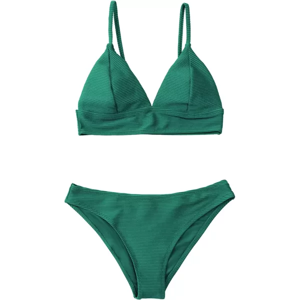 imageCUPSHE Women Bikini Set Solid Color Sexy Triangle Two Piece SwimsuitGrass Green
