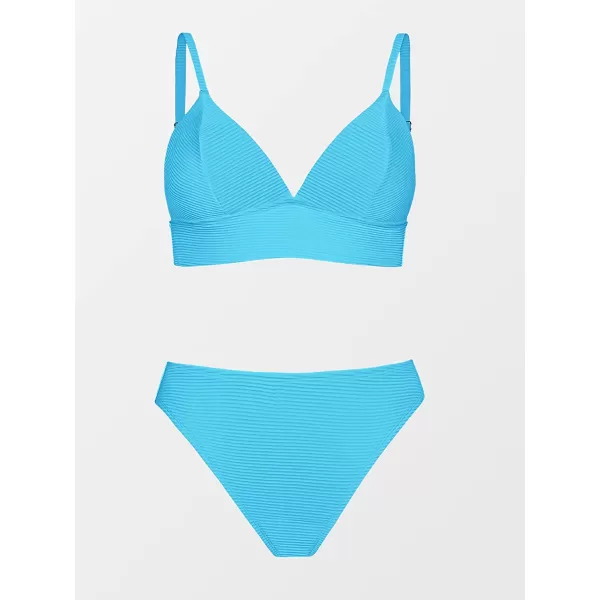 imageCUPSHE Women Bikini Set Solid Color Sexy Triangle Two Piece SwimsuitLight Sky Blue