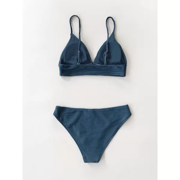 imageCUPSHE Women Bikini Set Solid Color Sexy Triangle Two Piece SwimsuitNavy
