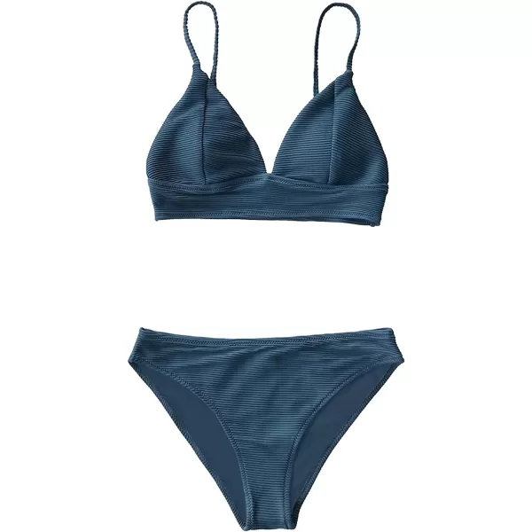 imageCUPSHE Women Bikini Set Solid Color Sexy Triangle Two Piece SwimsuitNavy