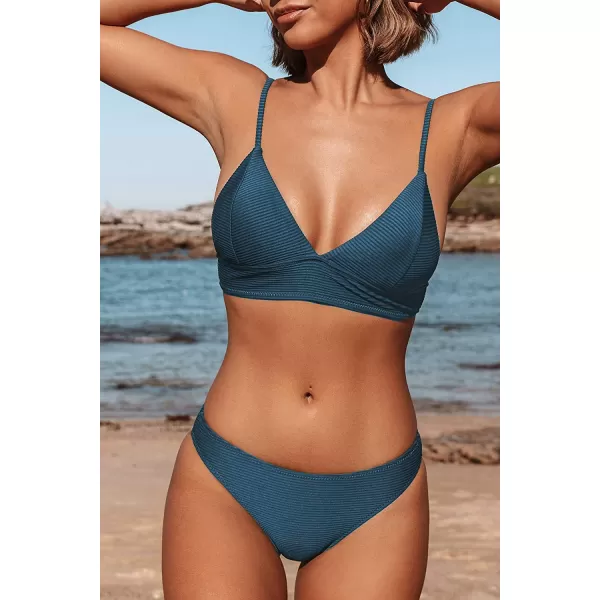 imageCUPSHE Women Bikini Set Solid Color Sexy Triangle Two Piece SwimsuitNavy