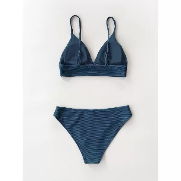 imageCUPSHE Women Bikini Set Solid Color Sexy Triangle Two Piece SwimsuitNavy