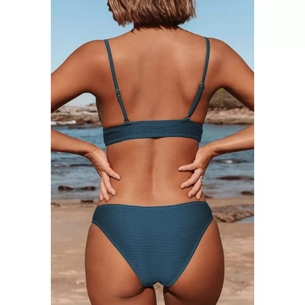 imageCUPSHE Women Bikini Set Solid Color Sexy Triangle Two Piece SwimsuitNavy
