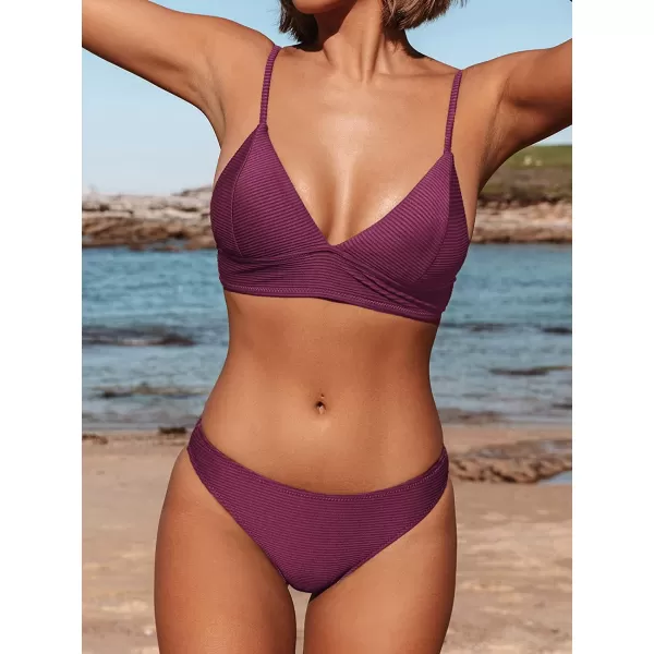 imageCUPSHE Women Bikini Set Solid Color Sexy Triangle Two Piece SwimsuitPurple