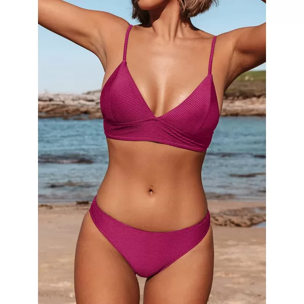 imageCUPSHE Women Bikini Set Solid Color Sexy Triangle Two Piece SwimsuitRose