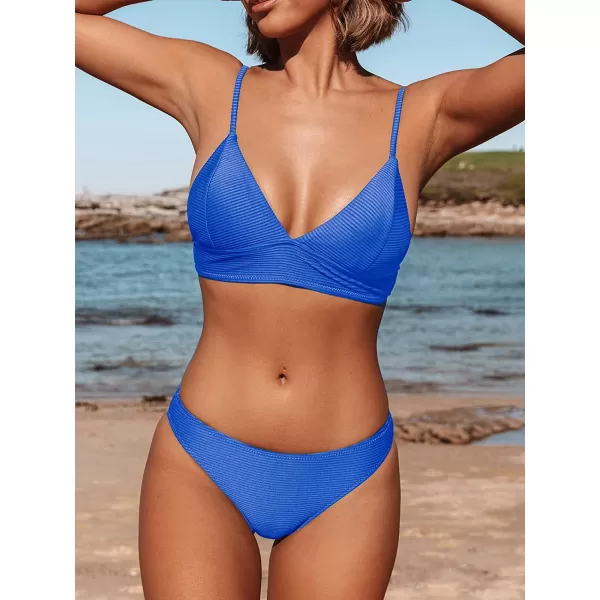 imageCUPSHE Women Bikini Set Solid Color Sexy Triangle Two Piece SwimsuitRoyal Blue