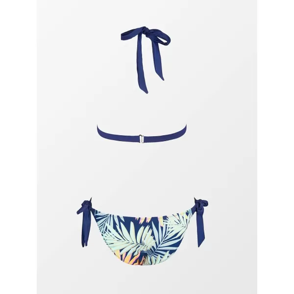 imageCUPSHE Women Bikini Set Swimwear Triangle Top Halter Tropical Print Tie Sides Low Waisted Bathing SuitsMulticolor