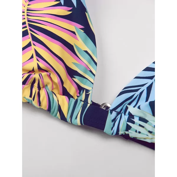 imageCUPSHE Women Bikini Set Swimwear Triangle Top Halter Tropical Print Tie Sides Low Waisted Bathing SuitsMulticolor