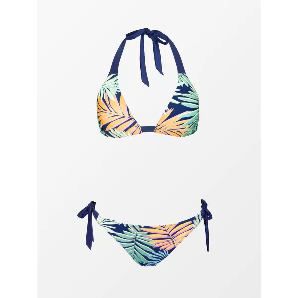imageCUPSHE Women Bikini Set Swimwear Triangle Top Halter Tropical Print Tie Sides Low Waisted Bathing SuitsMulticolor