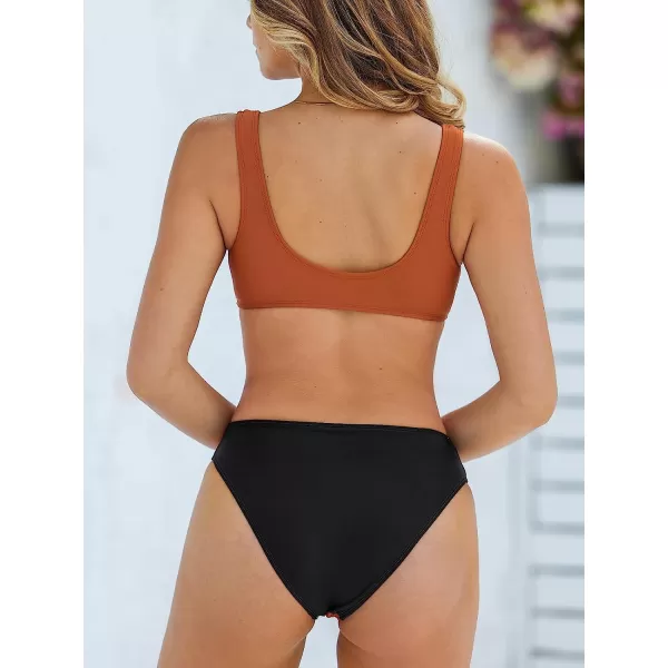 imageCUPSHE Women Bikini Set Two Piece Swimsuit Tank Top High Waisted BottomBlackWhiteBrown