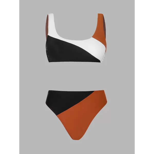 imageCUPSHE Women Bikini Set Two Piece Swimsuit Tank Top High Waisted BottomBlackWhiteBrown