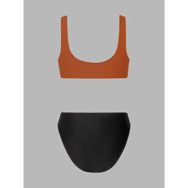 imageCUPSHE Women Bikini Set Two Piece Swimsuit Tank Top High Waisted BottomBlackWhiteBrown
