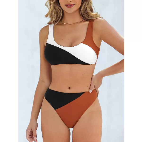 imageCUPSHE Women Bikini Set Two Piece Swimsuit Tank Top High Waisted BottomBlackWhiteBrown