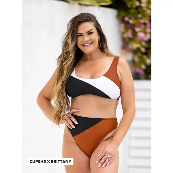 imageCUPSHE Women Bikini Set Two Piece Swimsuit Tank Top High Waisted BottomBlackWhiteBrown