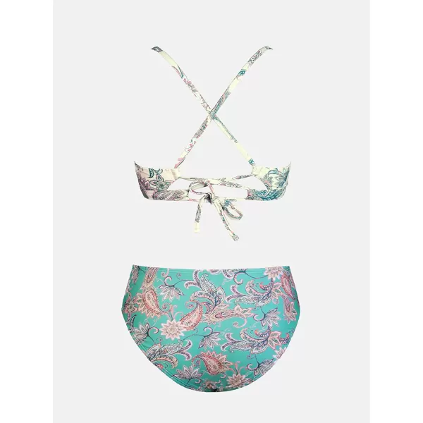 imageCUPSHE Women Bikini Set Two Piece Swimsuits Mid Waisted Bottom Floral Crisscross Back Tie Scoop Neck Cut Out Bathing SuitsPaisley Print