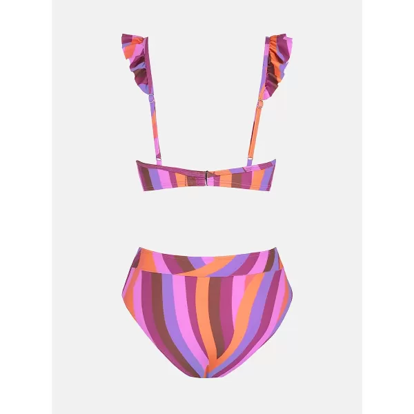 imageCUPSHE Women Bikini Sets 2 Piece Swimsuit High Waisted Bottom Floral Print Ruffle V Neck Bathing SuitsGeometric Patterns