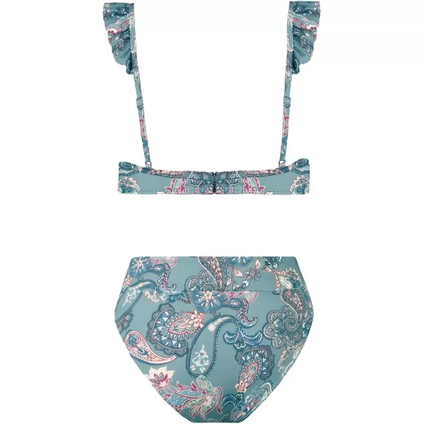 imageCUPSHE Women Bikini Sets 2 Piece Swimsuit High Waisted Bottom Floral Print Ruffle V Neck Bathing SuitsPaisley Print