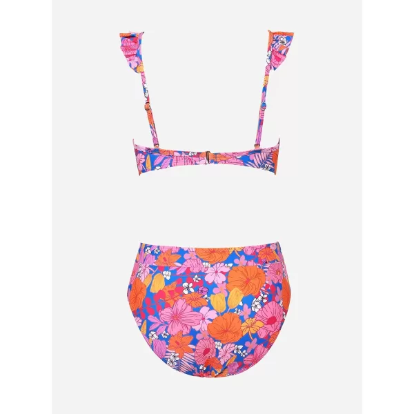 imageCUPSHE Women Bikini Sets 2 Piece Swimsuit High Waisted Bottom Floral Print Ruffle V Neck Bathing SuitsPink Floral