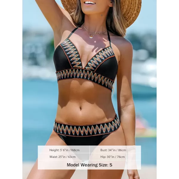 imageCUPSHE Women Bikini Sets Two Piece Swimsuit V Neck Cheeky High Cut Mid Rise SwimwearBlack