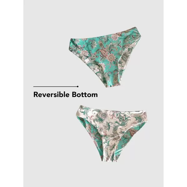 imageCUPSHE Women Bikini Sets Two Piece Swimsuits Deep V Neck Self Tie Paisley Reversible Mid Waisted Bikini BottomPaisley Print