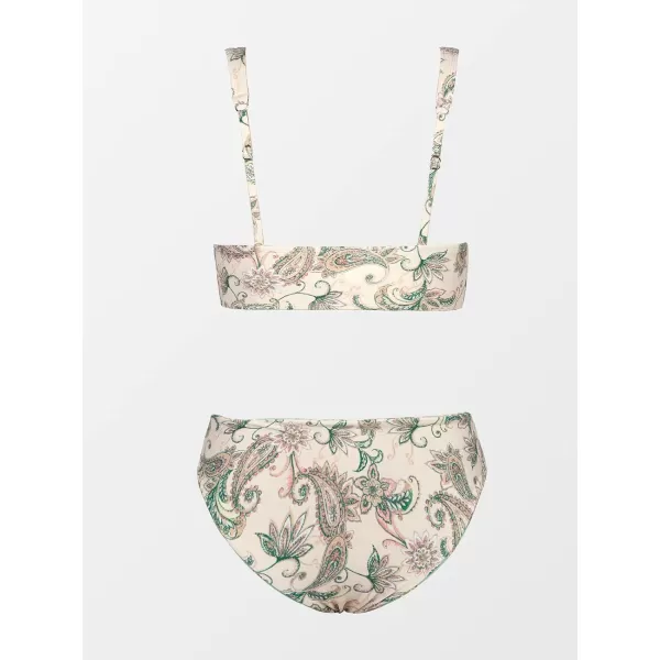 imageCUPSHE Women Bikini Sets Two Piece Swimsuits Deep V Neck Self Tie Paisley Reversible Mid Waisted Bikini BottomPaisley Print