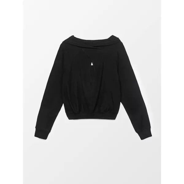 imageCUPSHE Women Black Cut Out Front Hoodie Casual Long Sleeve SweatshirtBlack