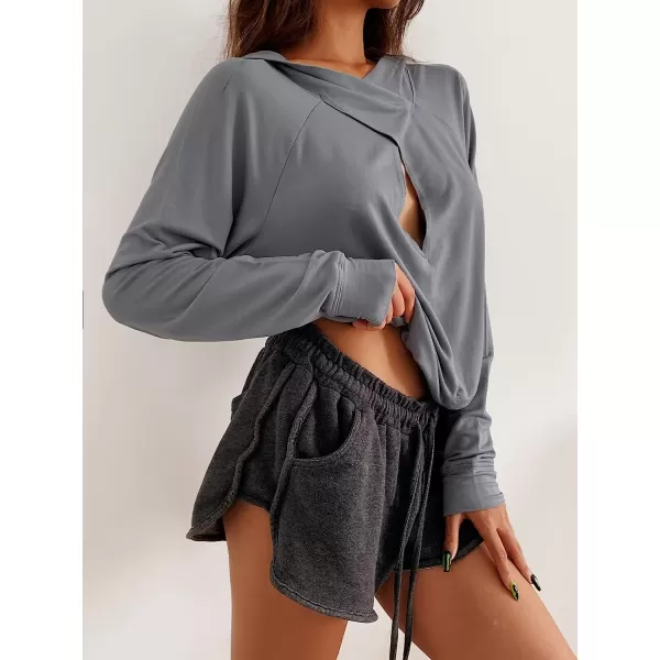 imageCUPSHE Women Black Cut Out Front Hoodie Casual Long Sleeve SweatshirtGrey