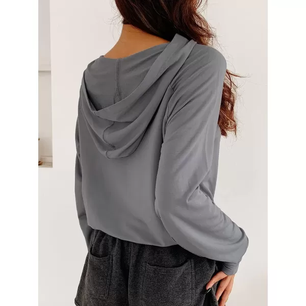imageCUPSHE Women Black Cut Out Front Hoodie Casual Long Sleeve SweatshirtGrey